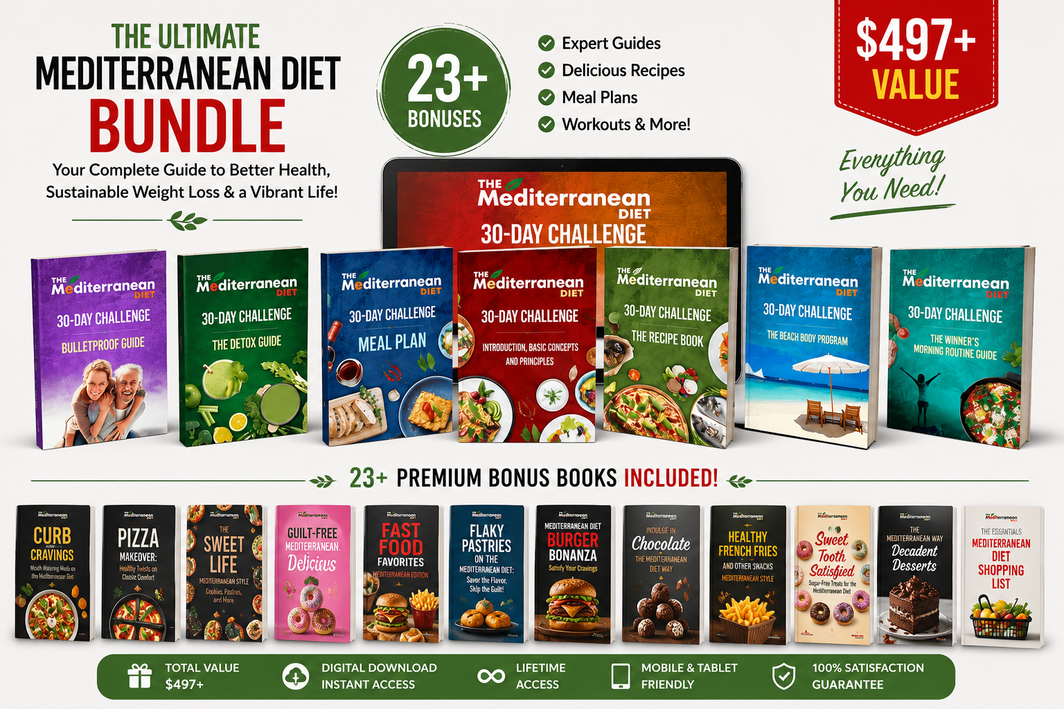 The Mediterranean Diet 30-Day Challenge E-Bundle (+23 Bonuses & 7-Day Meal Plan)